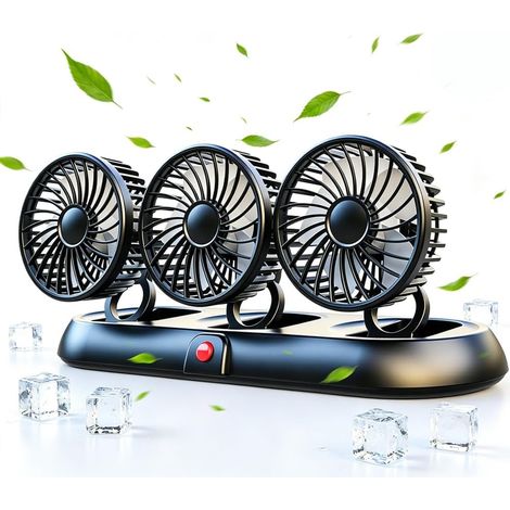 Ventilateur Voiture USB 5V, Tête Rotative à 360°, Ventilateur Portable et Silencieux à 3 Vitesses, Design Pliable pour Voitures, Camions, Bureaux et Maisons (3 head) (1/5)