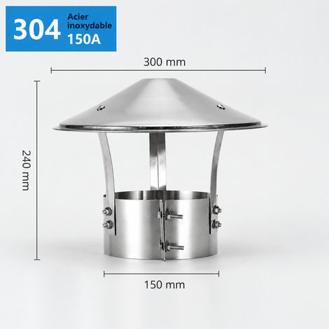 Chapeau de cheminée en acier inoxydable 304 pour conduit 150 304 150 30 × 30 × 7 cm 800 g – Livraison gratuite