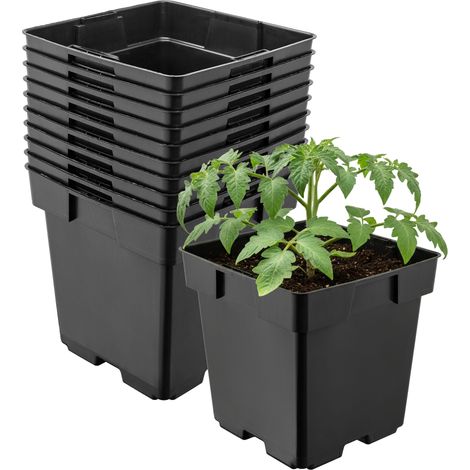 Garronda Pot de Fleur Carré en Plastique 14 × H 14 cm (2L) Lot 10 Godets Semis Pots de Pépinière avec Drainage Résistants Intempéries pour Culture Plantes Jardin Serre Intérieur Extérieur GD-0199