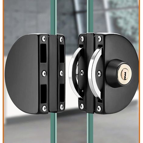 Serrure pour porte en verre sans perçage - acier inoxydable, pour double porte coulissante, noir (1/5)