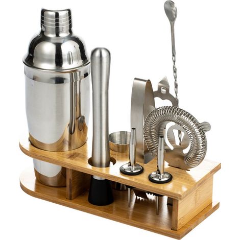 10-teiliges Bar-Set aus Edelstahl mit Bambustablett – Cocktail-Werkzeuge für Anfänger, 550 ml (1/5)