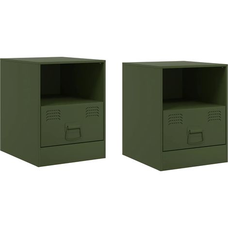 Maison Exclusive - Nachttische 2 Stk. Olivgrün 34,5x39x44 cm Stah