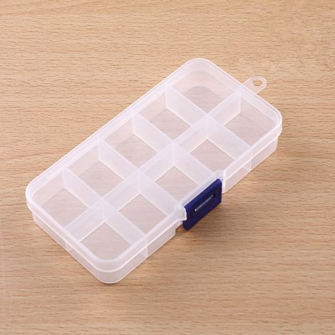 Boîte de rangement en plastique transparent multifonctionnelle pour pièces électroniques, accessoires, perles, boîte à outils, 15 ou 24 compartiments, 10 carrés (13 x 7 x 2 cm) (1/3)