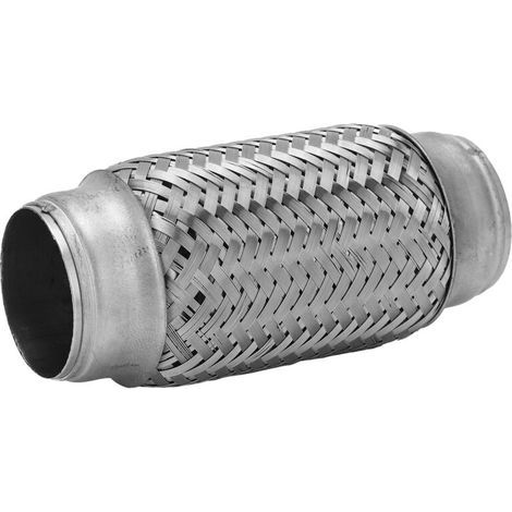 Tuyau flexible d'échappement en acier inoxydable double tresse – 50 × 155 mm, finition argentée, pour voiture, camion et bus (1/5)