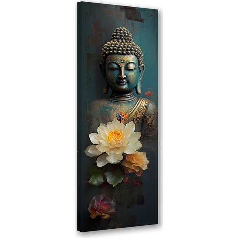 Tableau sur toile Bouddha et fleurs zen 30x90 (1/5)