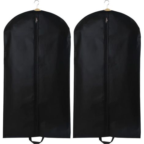 2 sac de costume, protège vêtement respirant suspendu, housse anti poussière pliable, sac de rangement pour vêtements avec fermeture éclair, Pour l'organisation de la garde robe et les voyages (noir) (1/4)