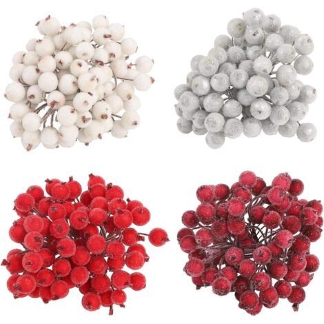 320 Pcs Noël Fruits Artificiels Berry Mini Noël Givré Baies De Houx Artificielles Givrées Tige Filaire Mousse Fleur Faux Fruit Berry pour Décoration De Sapin De Noël Guirlande Guirlande Fabrication (1/5)