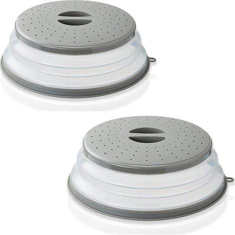Couvercle Micro Ondes Pliable, 2 pièces Assiette Micro Onde avec Couvercle Couvercle de Plaque Micro-Ondes, pour Fruits et légumes, sans BAP et Non Toxique, 26,5cm (Gris) (1/5)