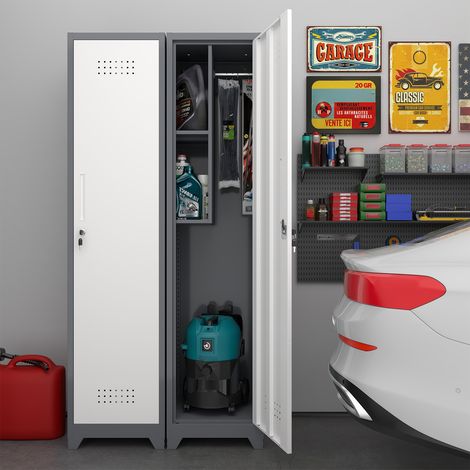Armoire de rangement fine pour balais 165 cm en métal, étagères, tringle, porte verrouillable, cuisine bureau garage (1/5)