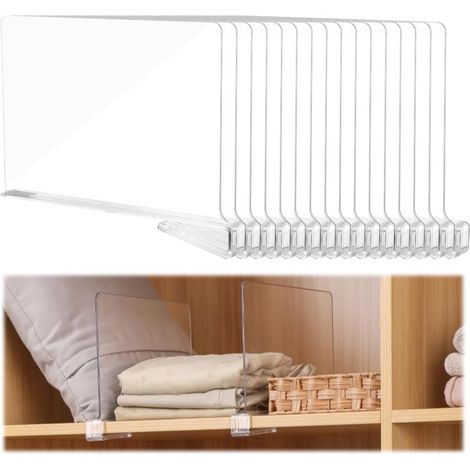 16 transparente Acryl-Regalteiler, ideal zum Organisieren von Schränken, Holzschränken, Schlafzimmern oder Büros.