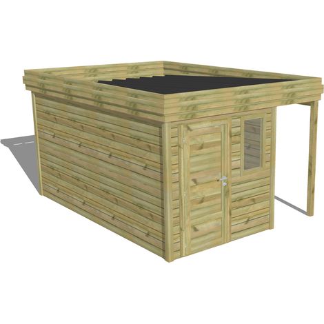 ABRI DE JARDIN bois Pin autoclave 27mm - 3,14x4,34m / 13,6m2 - Bac acier - Abri Français