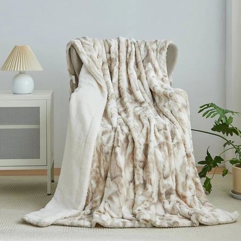 1 pièce Couverture fausse fourrure, ultra douce et chaude, motif marbre, 160 x 200 cm, pour lit double ou canapé