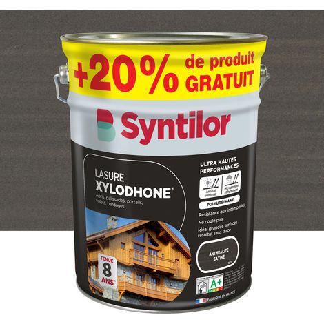 Syntilor – Lasure extérieure gel 5L – Gris anthracite satiné – Protection 8 ans – Hydrofuge et anti-UV – Pour bois neufs et anciens (1/4)