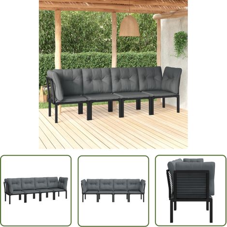 The Living Store 4-tlg. Garten-Lounge-Set Schwarz und Grau Poly Rattan - Gartensessel - Loungesessel - Gartenmöbeln - Outdoor Möbel - Rattan Sessel (1/5)