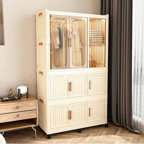 Armario ropero 92x45x158 cm de polipropileno beige, con almacenaje móvil para dormitorio FloraGrace (1/5)