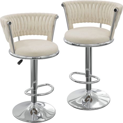 Lot de 2 Tabourets de Bar en Velours Luxe – Hauteur Réglable Ergonomique & Pieds en Métal Argent– Design Élégant pour Comptoirs 90cm (Cuisine/Salon/Bar) (1/5)