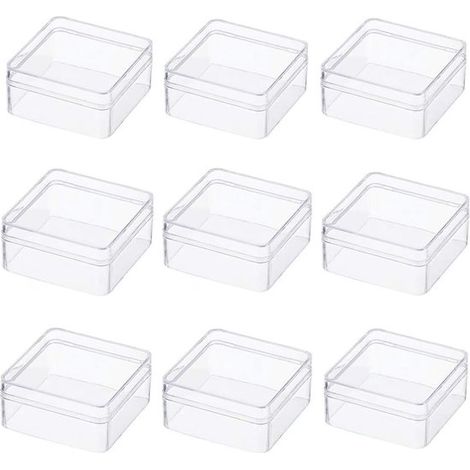 Lot de 9 petites boîtes de rangement transparentes 5 x 5 x 2 cm avec couvercle, boîtes carrées en plastique pour bijoux, bureau, cuisine et petits accessoires (1/5)