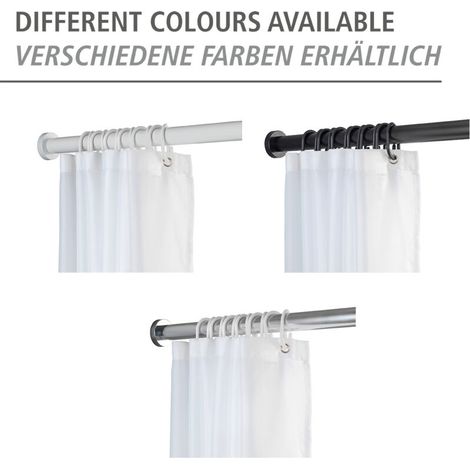 Barre de douche extensible Luz, tringle rideau de douche armoire télescopique, fixation sans perçage par torsion, aluminium inoxydable-plastique, 28 mmx110-185cm, blanc