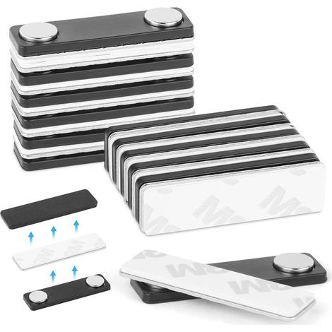 12 tarjetas de identificación, 45x13 mm, plástico negro, 2 imanes potentes, para oficina, escuela, conferencias. (1/5)