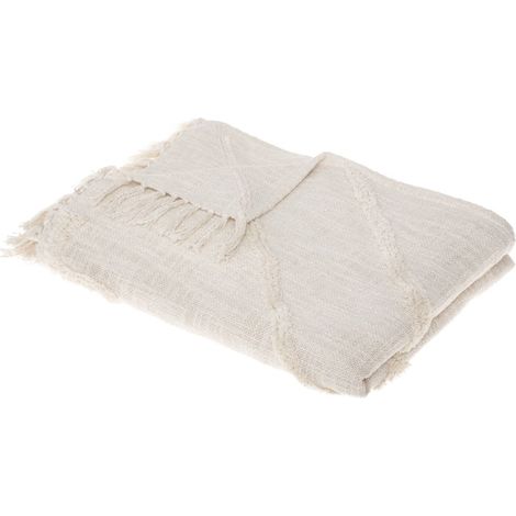 Jeté de Lit en Coton Ivoire motif Inca tufté 130 x 180 cm - Atmosphera
