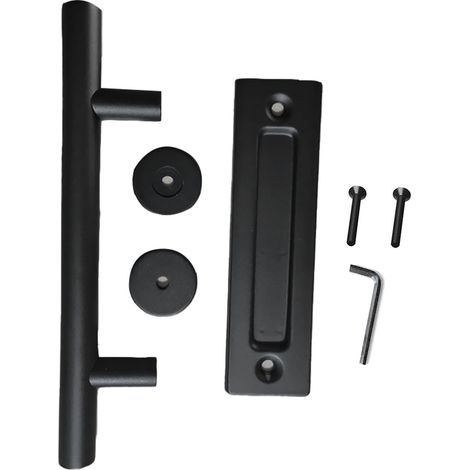 Poignée de porte coulissante de grange en acier au carbone de 4,8 mm d'épaisseur, double face, ronde et noire. (1/5)