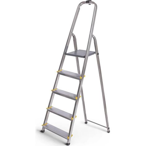 Escalera de 5 peldaños DURA, plegable, taburete de aluminio ligero, altura de plataforma de 97 cm, patas antideslizantes, capacidad de carga de 150 kg, garantía de 5 años por Hoström (1/5)