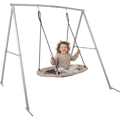 Balançoire de jardin, cadre en métal, convient aux enfants de 3 ans et plus, assise spacieuse, design résistant aux intempéries, certifié sécurité (1/5)