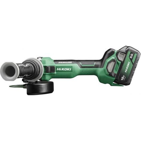 Hikoki g1813da smerigliatrice angolare a batteria 18v, 5ah, 125mm brushless, completa di 2 batterie, caricabatteria, impugnatura laterale antivibrante, chiave, disco abrasivo, valigetta stackable