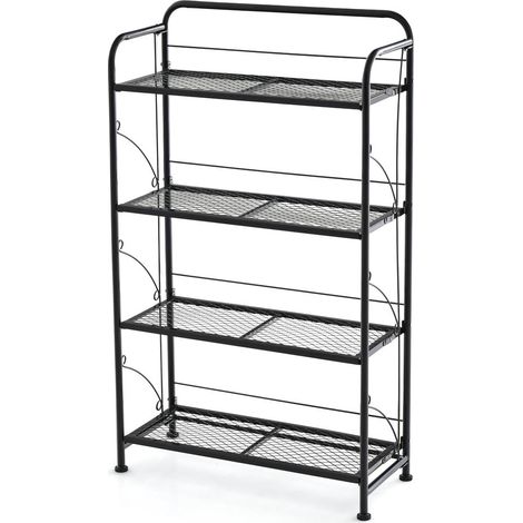 Gain de Place et Rangement Efficace Porte-Plante Pliable 4 Niveaux Étagère en Métal avec Niveaux et Pieds Réglables (1/5)