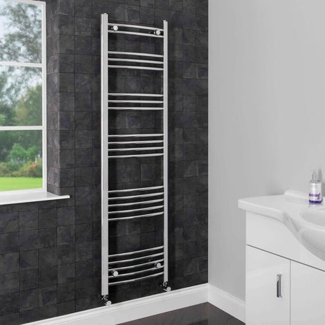 Chrome Curved Heated Towel Rail Bathroom Radiator Ladder Designer 1600 x 450mm (1/5)
