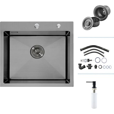 Évier Cuisine Noir 50 x 45, Inox, Encastré, Rectangulaire, Moderne (1/5)