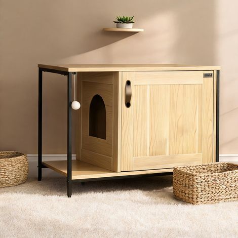 Maison pour chat chêne en panneau de particules 80 x 48 x 55 cm (1/5)
