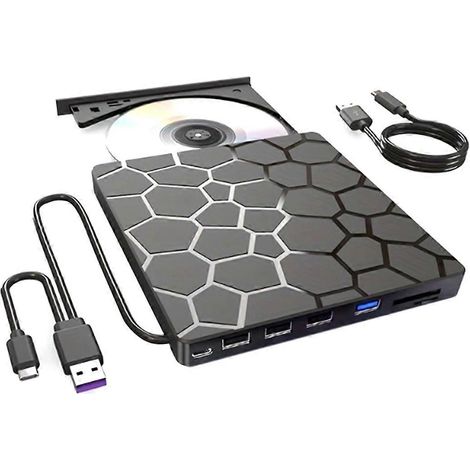 Lecteur/graveur DVD externe USB 3.0 Type-C 7 en 1, interface fine, lecteur et graveur CD/DVD, lecteur optique pour ordinateur portable et PC Slowmoose (1/3)
