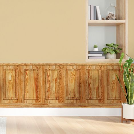 Papier peint découpé préencollé, soubassement, bois acacia, boiserie murale, raccordable, 83 cm X 195 cm (1/5)
