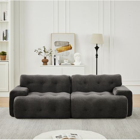 Divano a 2 posti 224x104x66 cm grigio in ciniglia con braccioli ampi e imbottitura ergonomica