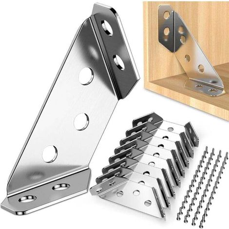 Set mit 12 Eckverbindern, Edelstahl-Montagehalterungen, Metallverbinder mit Schrauben, Eckwinkel für Regale, Schränke, Tische, Stühle und Schreibtische - Crezuo