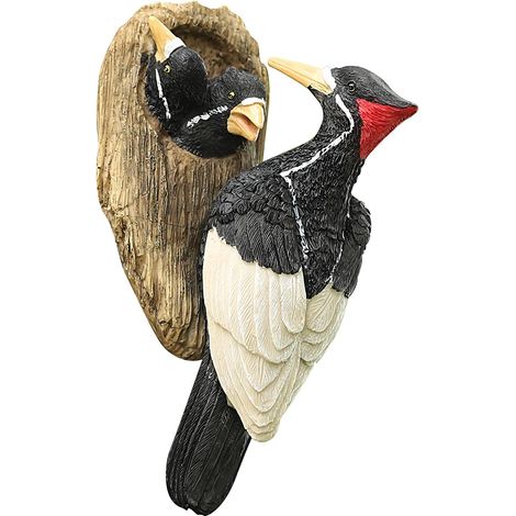 Sculpture D'Oiseau sur Tronc pour Jardin - Statue De Pic - Bois Extérieure (1/5)