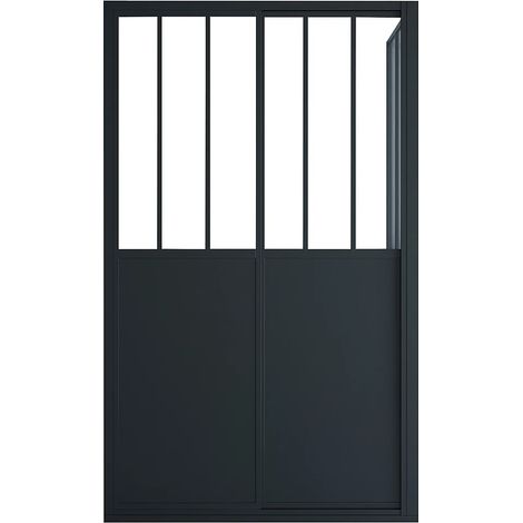 Parete doccia con porta scorrevole 120 x 80 x 195 cm Nero opaco Stile industriale - URBANIK (1/5)
