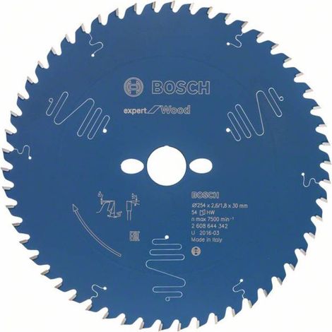 Bosch – Lame de scie circulaire 254 mm – Alésage 30 mm – Épaisseur 1.8 mm – Nombre de dents 54 – Pour bois dur – Coupe nette sans éclat