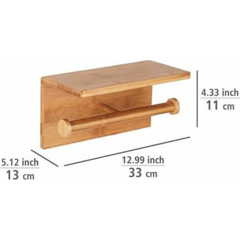 Porte-Papier Toilette - Bambou - Support Smartphone Intégré - Rangement Pour 2 Rouleaux - 25 x 13 x 12 cm (1/4)
