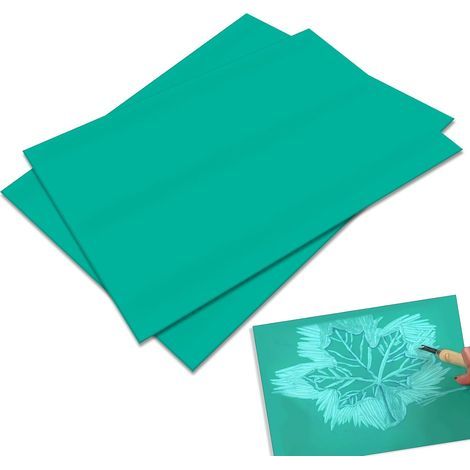 Set mit 2 Linolschnittplatten, flexible Gummi-Linolschnittplatten zum Gravieren, A4-Format, Linoleumgravur für Gummistempel, Bastel- und Druckprojekte, 21 x 30 cm (Grün) (1/5)