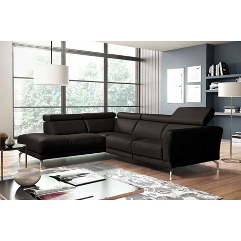 Canapé d'angle en 100% tout cuir épais de luxe italien 5/6 places DALEN, chocolat, angle gauche (1/5)