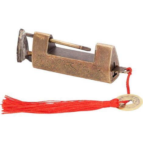Cadenas décoratif antique chinois en laiton avec clé, 4,3 cm