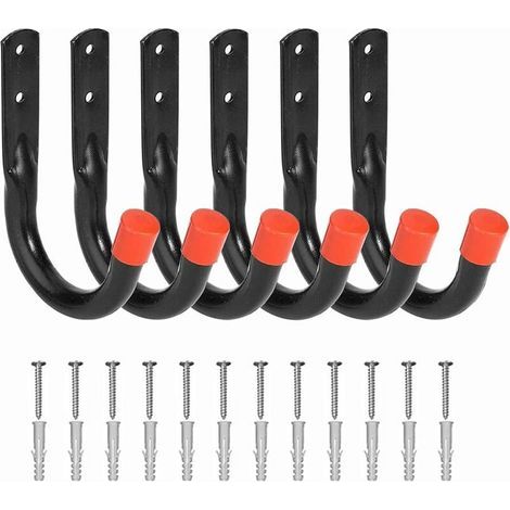 Lot De 6 Crochets Muraux En U Robustes Pour Rangement Garage Outils Vélo Chaise Échelle Tuyau (1/4)