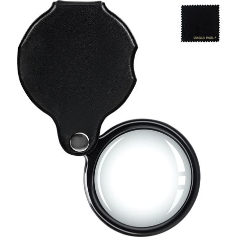 Loupe de poche 10X - Mini loupe oculaire pliable portable noire avec étui de protection rotatif pour la lecture et l'inspection (1/5)