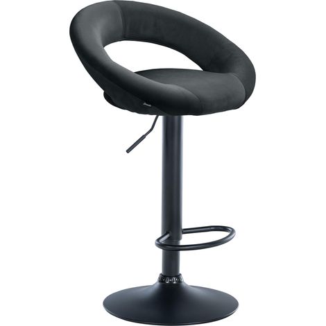 Sgabello da bar x1 seduta rotonda stile contemporaneo in velluto nero scuro e metallo nero 100006227