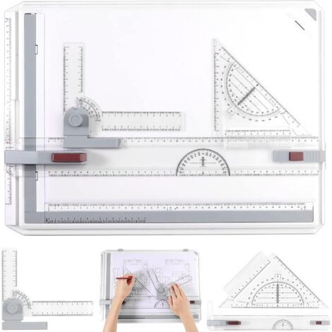 Planche à dessin A3 51 x 37 cm – Angle réglable et mouvement parallèle – Règle coulissante transparente et pieds antidérapants (1/5)