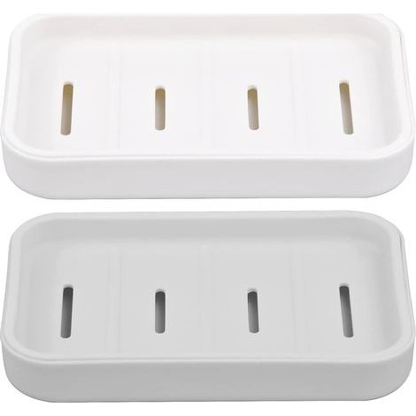 Porte-savon, lot de 2 porte-savons en plastique, étanches et résistants aux éclaboussures, épais, avec évier intégré, pour évier de cuisine, blanc et gris, 8,5 x 13 x 2 cm (1/5)
