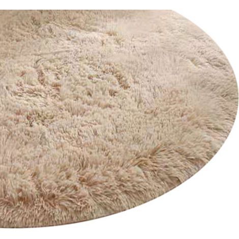 Tapis rond en fibres de polyester, style nordique, long, moelleux, doux, à poils longs, pour la maison et la chambre, beige (1/5)