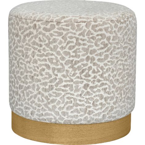Pouf rond en tissu imprimé léopard ø 40cm - Beige - Wild